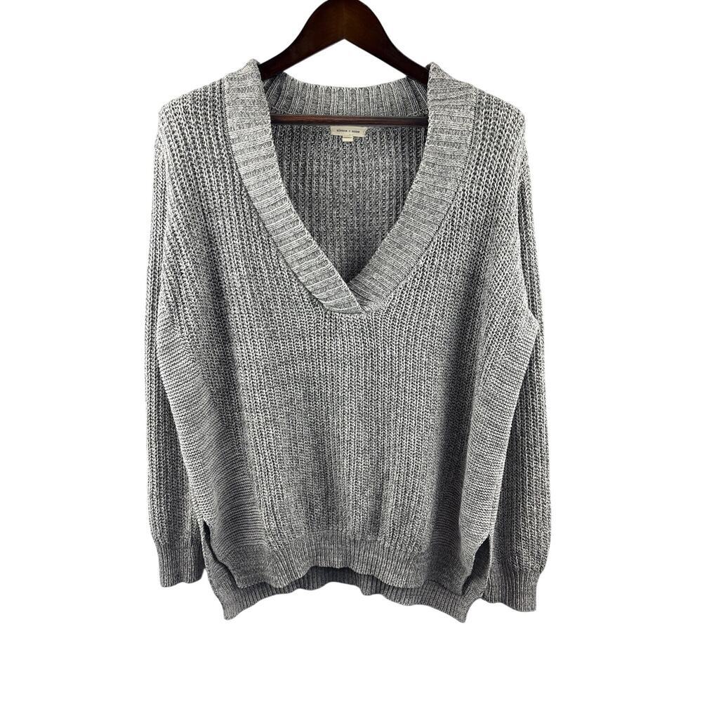 Women’s Silence + Noise Small Light Gray Knit V-Neck Sweater